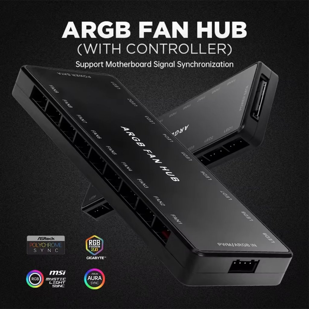 ARGB Fan Hub 5V-3PIN ARGB 12V 4PIN PWM 2-in-1 RGB Case Fan Hub พร้อมคอนโทรลเลอร์