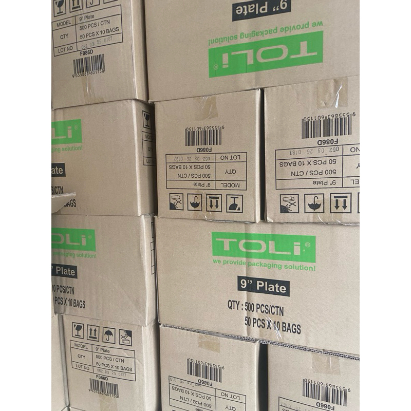 1 Ctn แผ่นพลาสติก PP -9" แผ่น PP จานกลม [500 ชิ้น ] Toli 9" PP Party Plate Pinggan Plastik