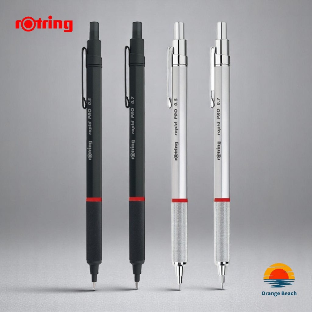 rOtring RapidPro ดินสอกด/0.5 0.7 2.0mm ดำ เงิน 5แบบ/ปลายเข็มหดได้/ด้ามทองเหลืองหกเหลี่ยม