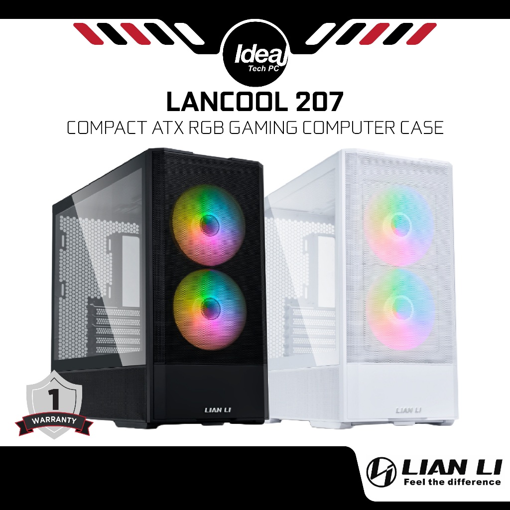 LIAN LI LANCOOL 207 BLACK/WHITE PRE-INSTALLED 4X FAN COMPACT ATX RGB GAMING COMPUTER CASE