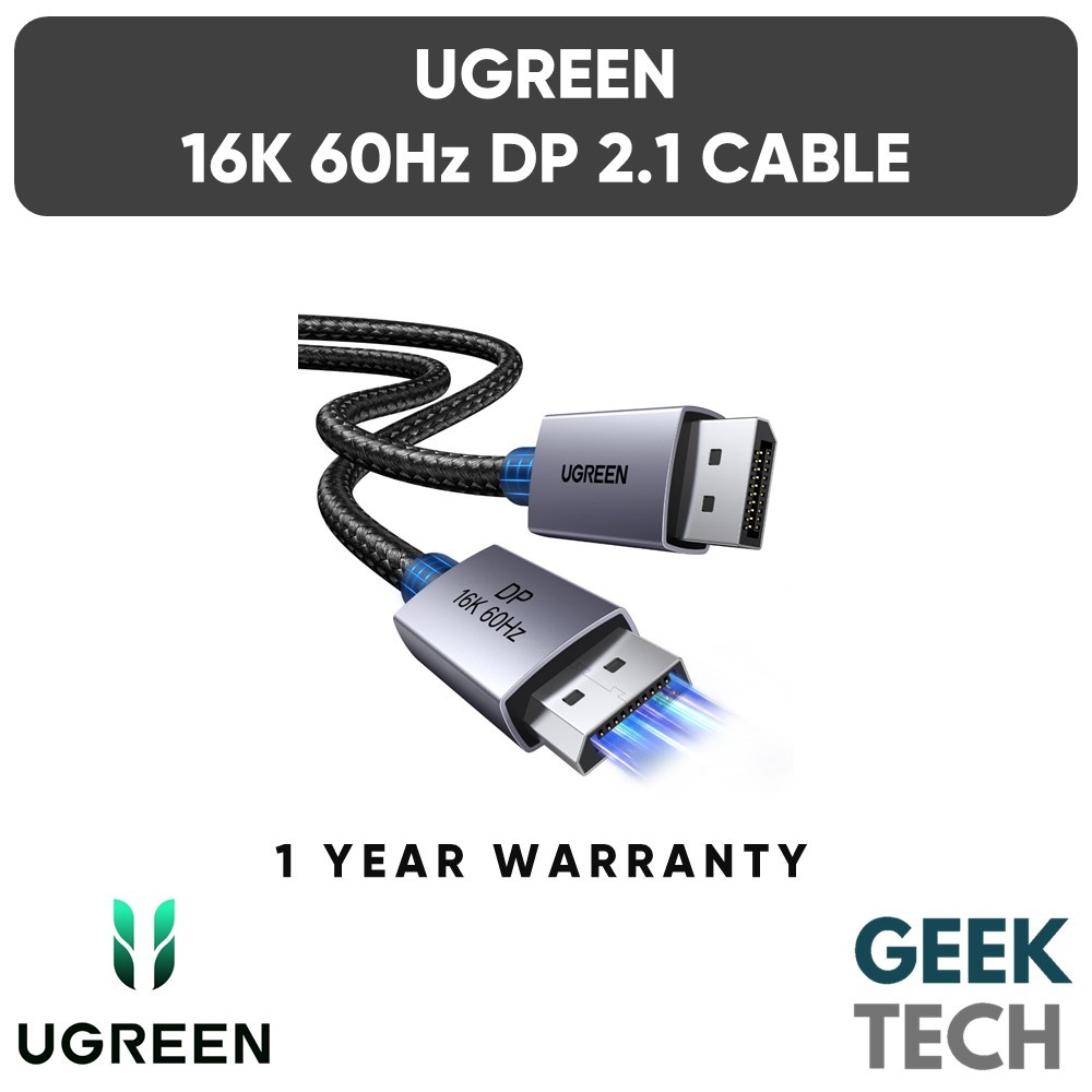 UGREEN 16K 60Hz DisplayPort 2.1 สายไนลอนถักความเร็วสูงพิเศษ 80Gbps Gaming Monitor Cable DP