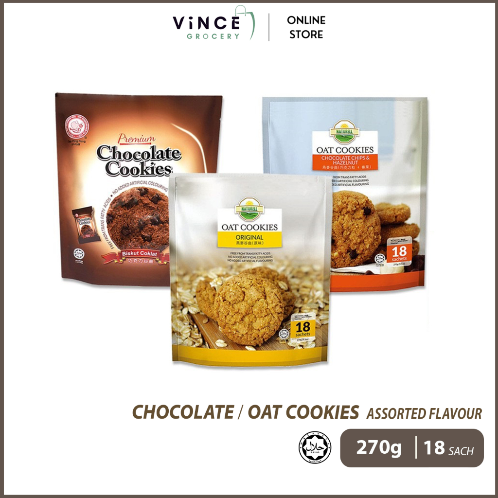 HUP SENG NATURELL Chocolate Cookies / Oat Cookies (Original / Choco Chips Hazelnut) | 270G