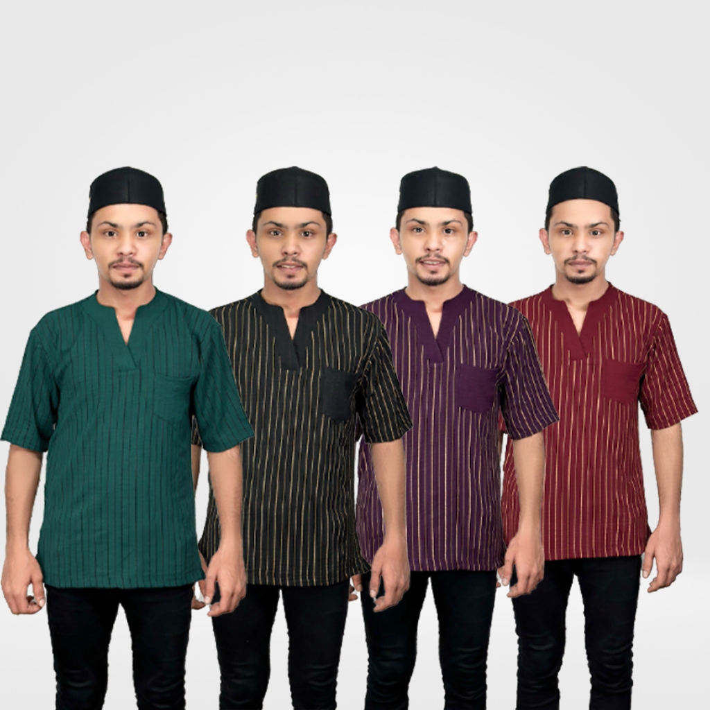 กุรตะลายทางสําหรับผู้ใหญ่ของ FIZAN พร้อมปลอกคอครึ่งตัว รูปทรง "V" วัสดุสวิสพรีเมี่ยม ITALIAN