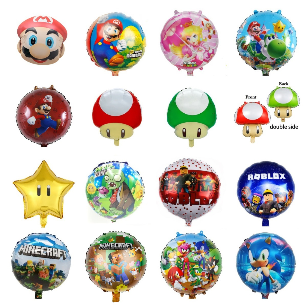 18 นิ้วเกมธีมฟอยล์บอลลูน Super Mario Minecraft Sonic พืช Vs Roblox Zombies Party 气球