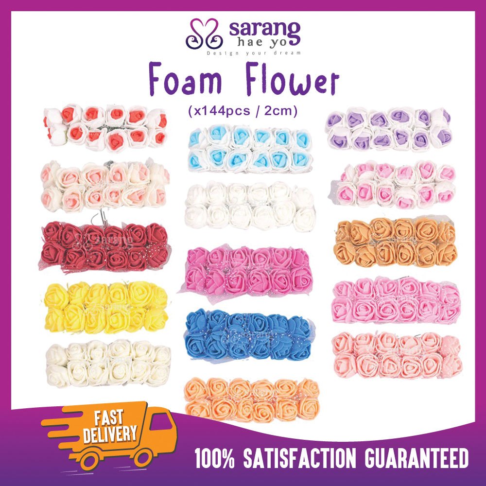X144PCS 2CM FOAM FLOWER MIX 2 COLOUR /(ดอกไม้สองสี)/ มินิน่ารัก Span Rose Handmade / FA-12 / FA-32