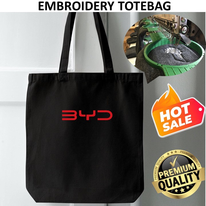 EMBROIDERY SULAM BYD LOGO TOTE BAG CANVAS สีดํา