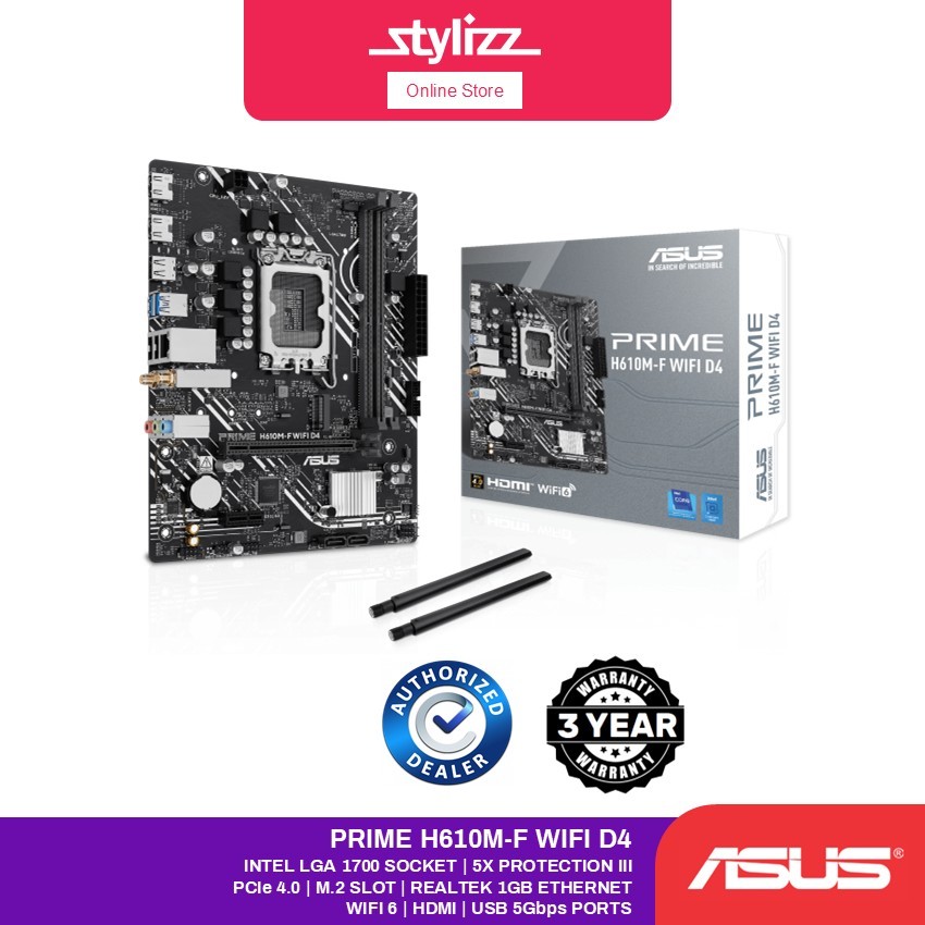 ASUS PRIME H610M-F WIFI D4 M-ATX MOTHERBOARD - INTEL LGA 1700 SOCKET, PCIe 4.0, WIFI 6, M.2 SLOT, RE