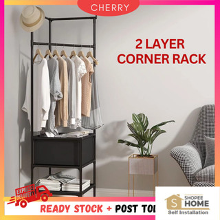 🍒CHERRY🍒2 Layer Corner Rack Wardrobe Corner Coat Rack Bedroom Corner Hanging Storage Storage Rack