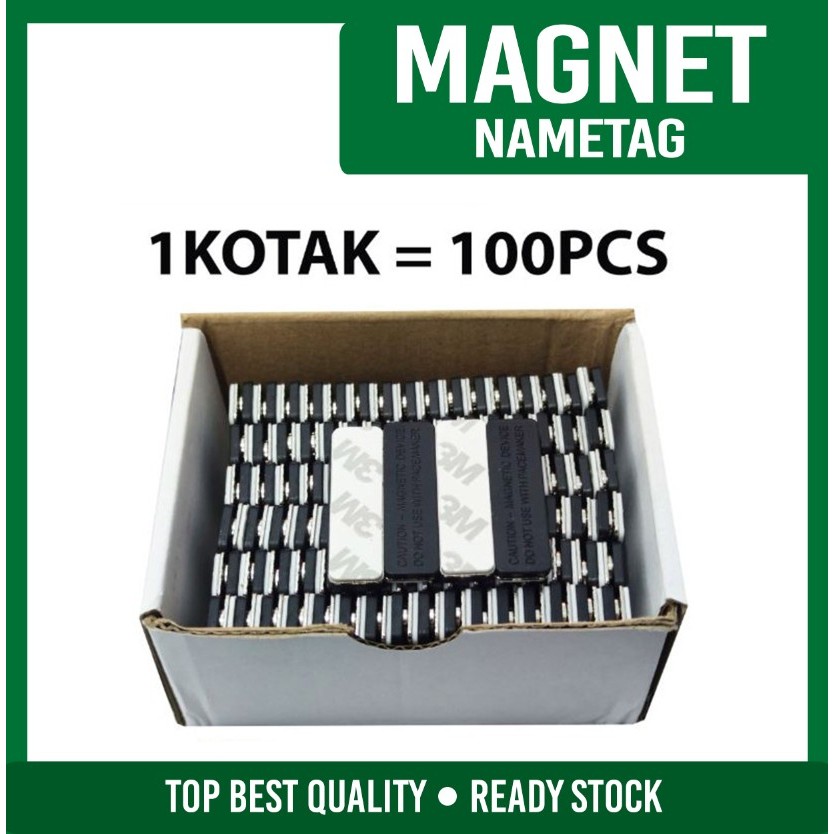(1 KOTAK =100PCS Magnet Nametag(แม่เหล็ก 3 ปุ่ม) STRONG MAGNET 45 x 13 x 6MM