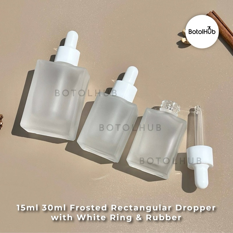 15ml 30ml Frosted Square Dropper แหวนสีขาวและยาง GB139