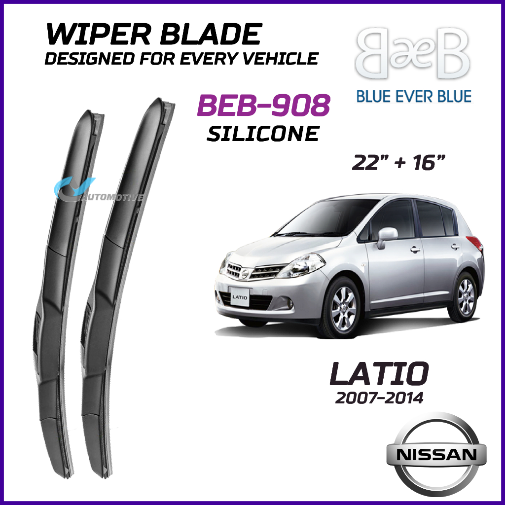 BEB SILICONE ใบปัดน้ําฝน (22"+16") ชุด NISSAN LATIO HATCHBACK 2007-2014 Aerodynamic Design BEB-908