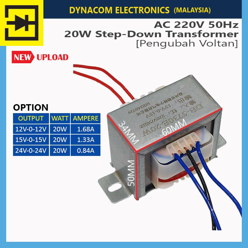 AC 220V 50Hz 12V-0-12V 15V-0-15V 24V-0-24V 20W Step-Down Transformer Power Main Transformer [Penguba