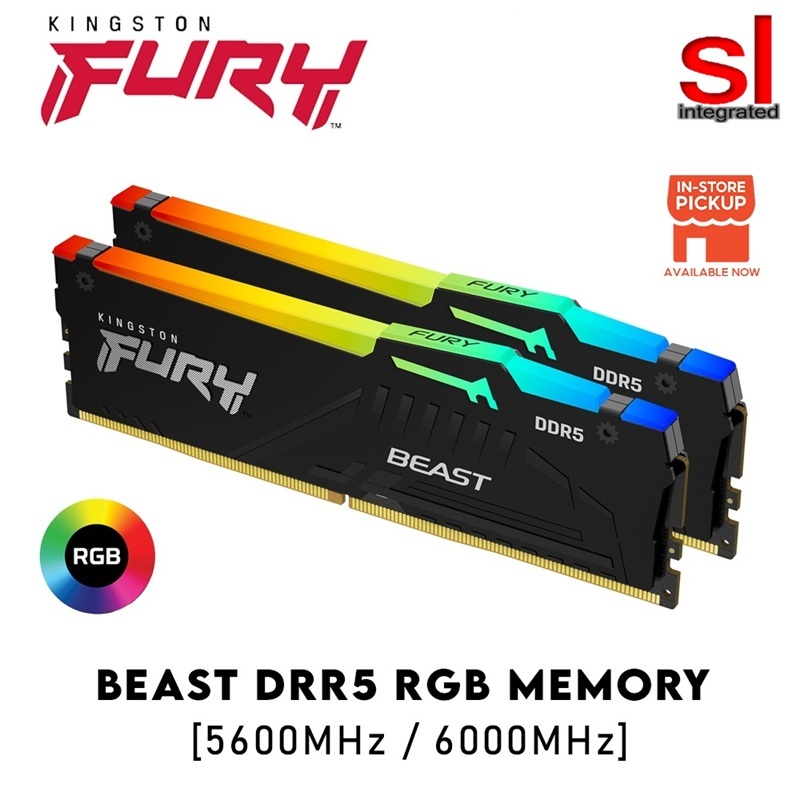 Kingston FURY Beast DDR5 RGB หน่วยความจําสําหรับเล่นเกมเดสก์ท็อป RAM - 5600MHz/6000MHz (CL30)