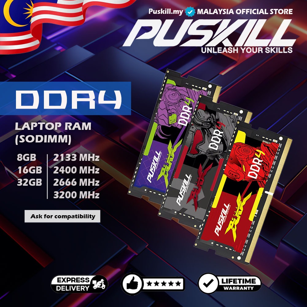 PUSKILL DDR4 8GB/16GB/32GB RAM แล็ปท็อป