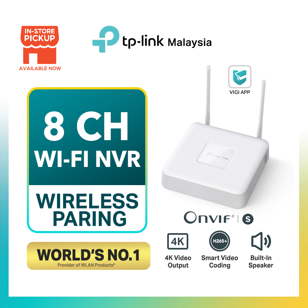 TP-Link VIGI NVR1108H-W 8CH WiFi NVR ไร้สายง่ายจับคู่กับ VIGI & TAPO ONVIF กล้องกล้องวงจรปิด Recorde