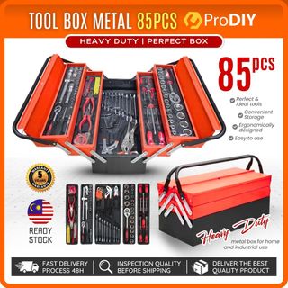 PRODIY 85PCS / 86PCS Metal Tool Box Set Tool Box Heavy Duty Spanar Set Impact Socket Cordless Drill Rachet Wrench Set