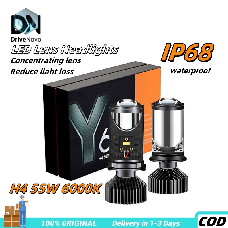 DriveNovo Y6D รถ LED ไฟหน้ารถ LED Mini โปรเจคเตอร์ H4 LED ไฟหน้าหลอดไฟโปรเจคเตอร์ 6000K H4 H7 H11 90
