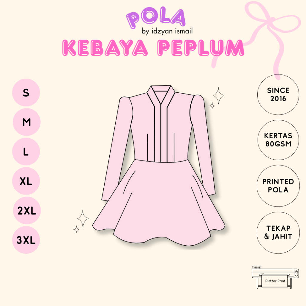 ใส่เสื้อผ้าที่ใช้งานง่าย PEPLUM KEBAYA PATTERN KELEPET KEBAYA PATTERN SEWING PATTERN เสื้อผ้าเสื้อผ้