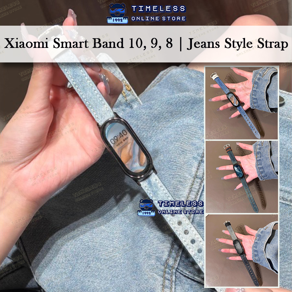 🇲🇾 สายรัด Xiaomi Smart Band 10, 9, 8 (mi band), สายรัดผ้ายีนส์, หัวเข็มขัดสแตนเลส (mi band10 band9 b