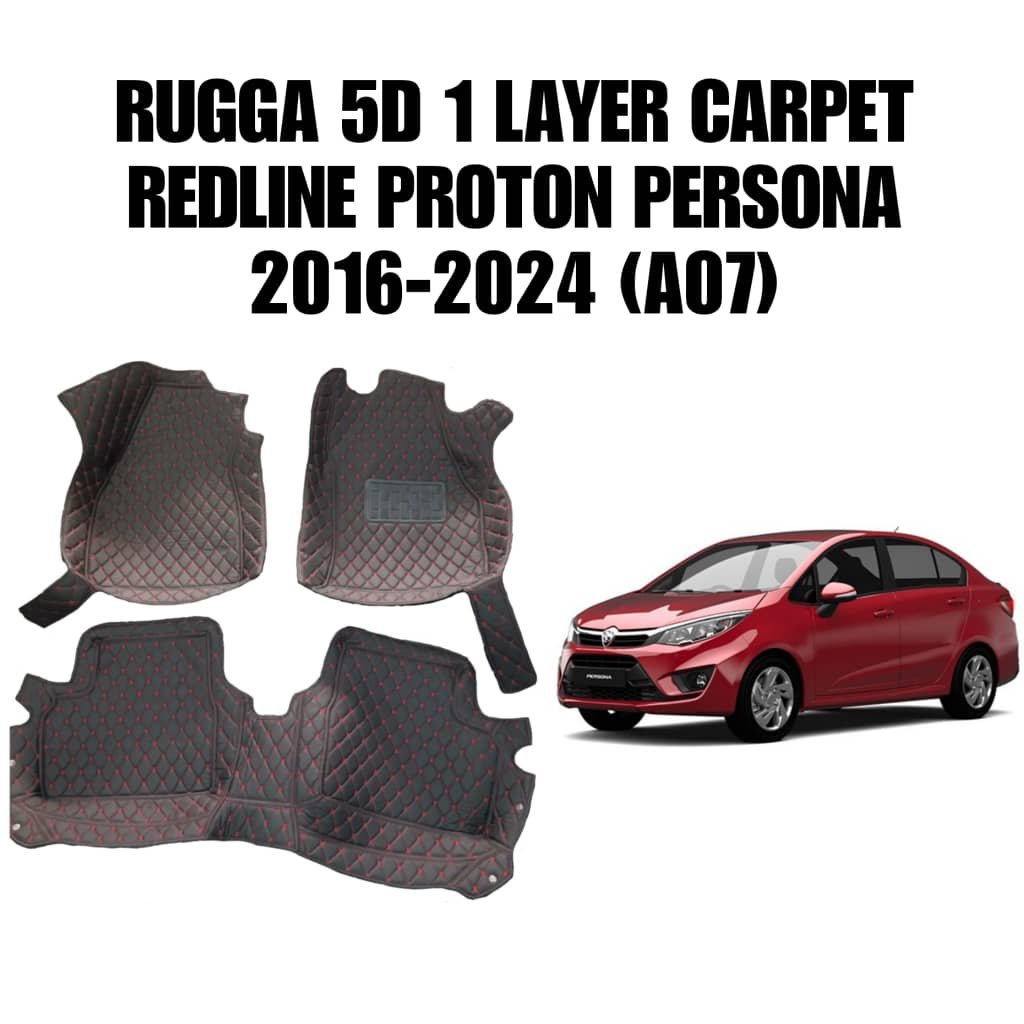 RUGGA 5D 1 LAYER CARPET REDLINE PROTON PERSONA 2016-2024 (A07)