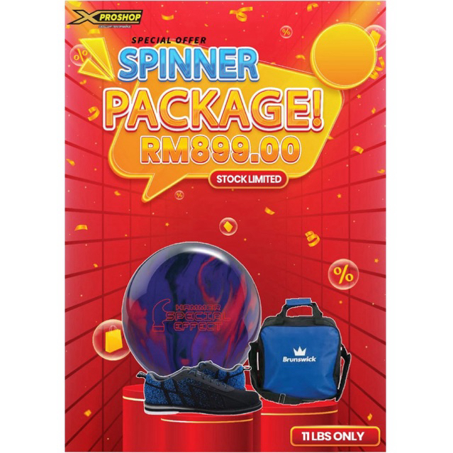 แพคเกจโบว์ลิ่ง - EFFECT SPINNER- 11 - Xtech Shoe - Xtech 1 Ball tote - X Proshop - X Pro Shop - XPRO