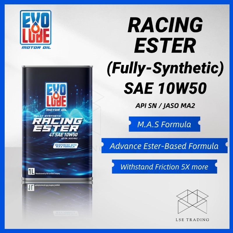 Evolube (สังเคราะห์เต็มรูปแบบ) Racing Ester 4T SAE10W50(1L) MAC Formula Motor Oil Sintetik Sepenuhny