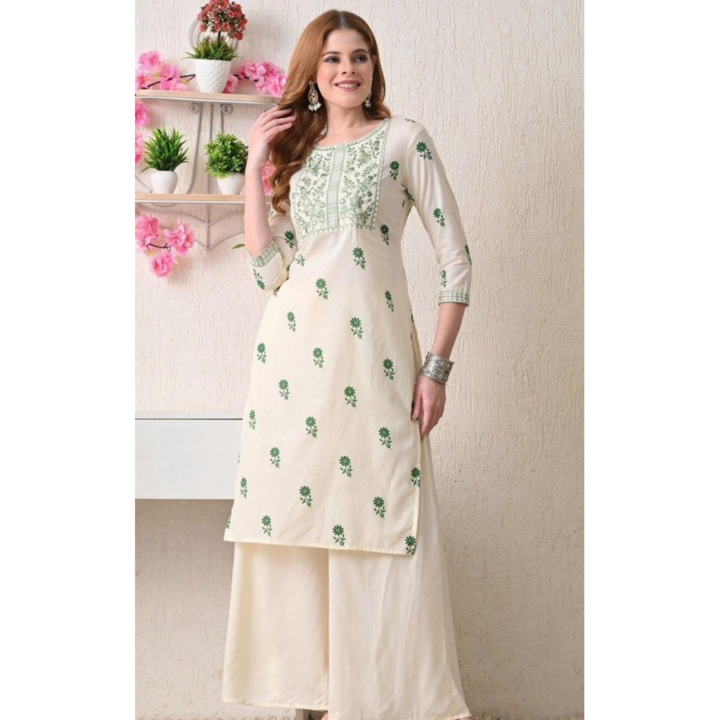 SSFH ผ้าฝ้ายลินินปักพิมพ์ลาย Kurti (เฉพาะด้านบน)