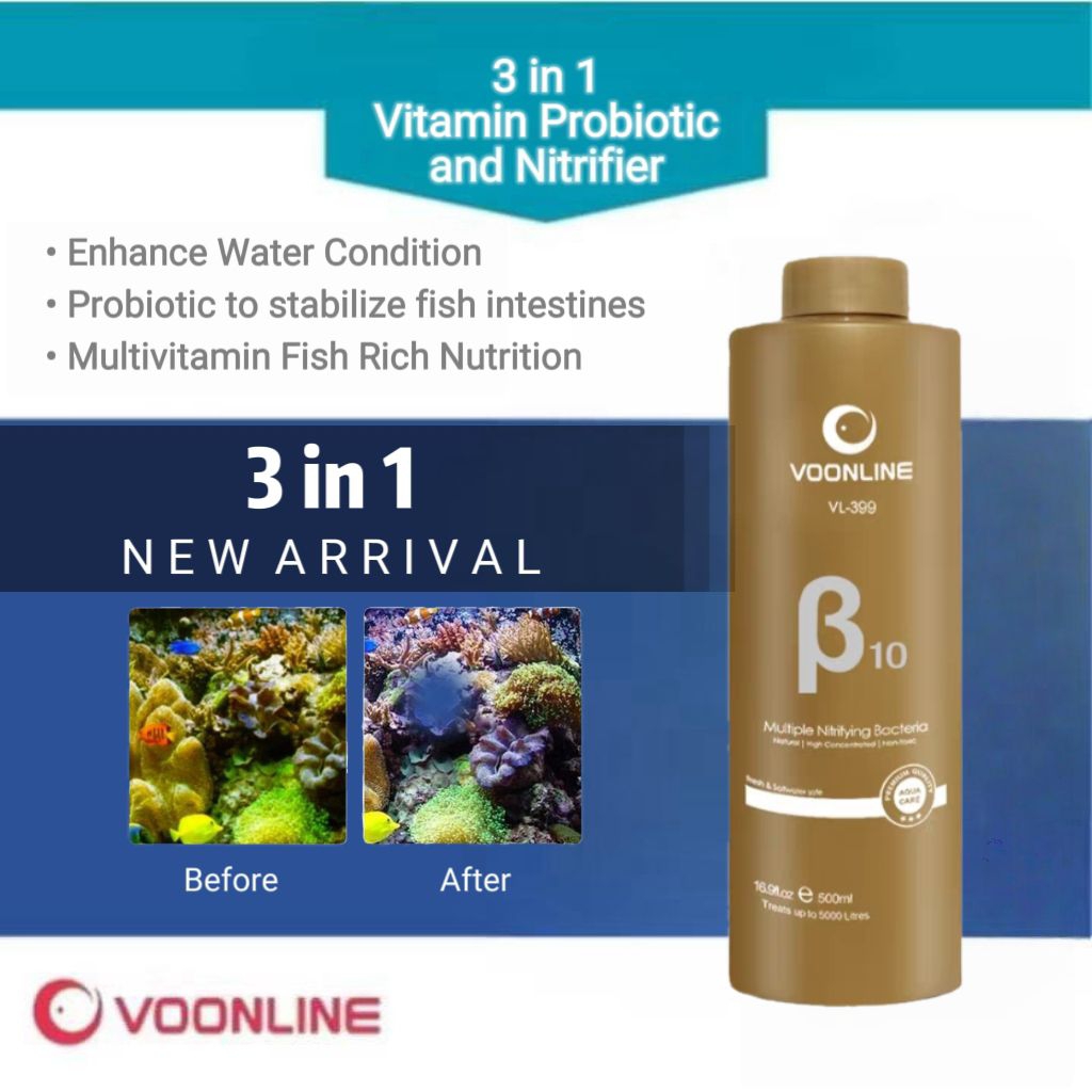 Voonline 10 3 in 1 Multi-Vitamins& Probiotic& Nitrflying Bacteria Aquarium สําหรับปลา