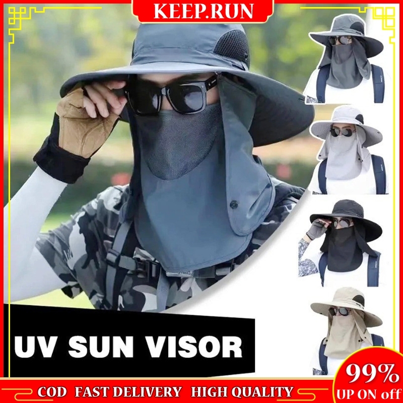 ฟรี แขนน้ําแข็งDetachable Big Eaves UV Protection Sun หมวกสําหรับชายฤดูร้อนตกปลา Mountaineering 帽遮肉帽
