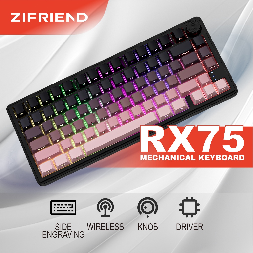 ZINFRIEND RX75 PRO คีย์บอร์ดไร้สาย 5PIN Hotswap Gaming Mechanical Keyboard 75% เค้าโครงพร้อมไดรเวอร์