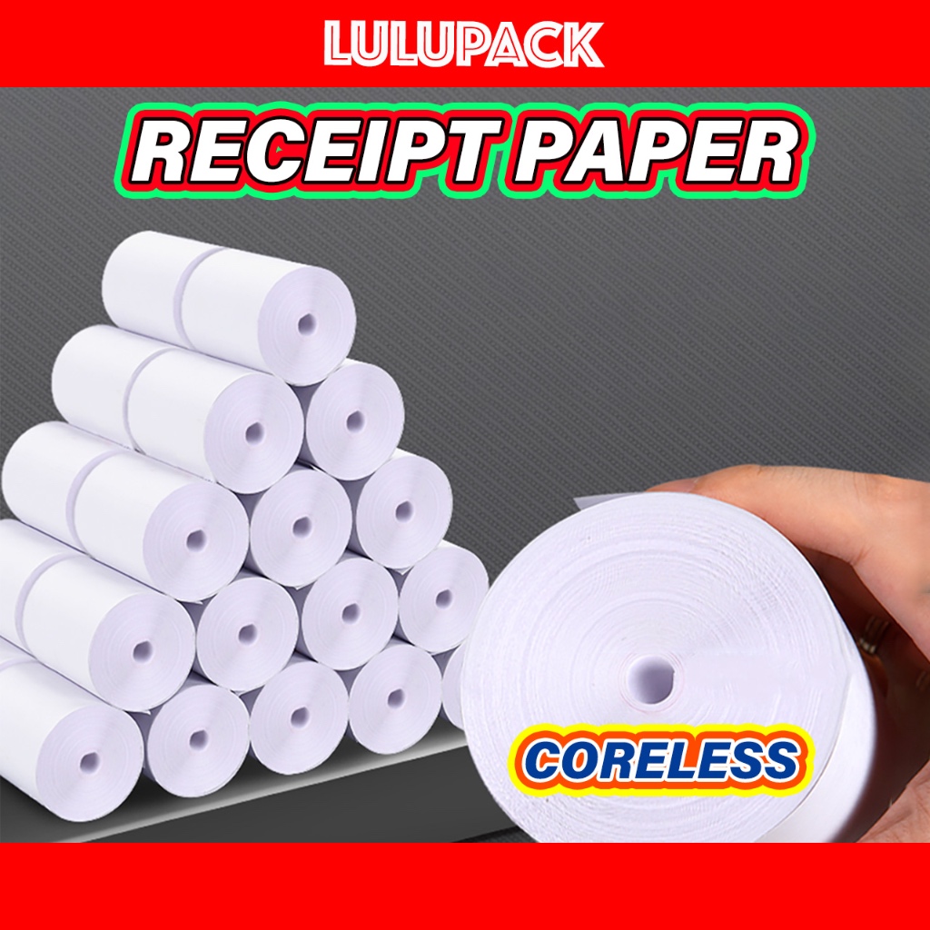 ม้วนกระดาษใบเสร็จความร้อน Coreless Kertas Resit POS Printer Paper เงินสดลงทะเบียนบิลโรล