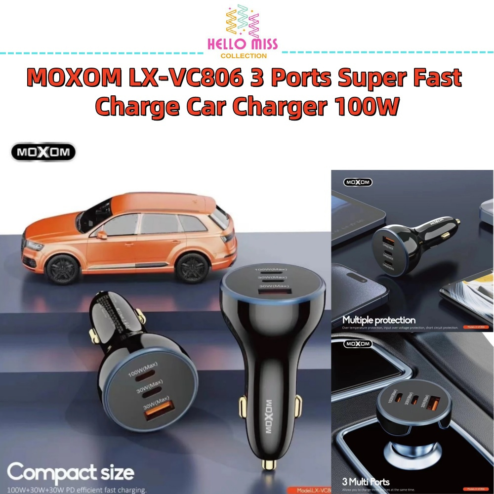 MOXOM LX-VC806 3 พอร์ต ( 1 X USB + 2 X USB-C ) Super Car Charger 100W