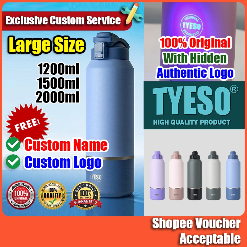PERCUMA Custom Nama TYESO 1200ml/1500ml/2000ml ขวดขนาดใหญ่ Botol Air Ukir Nama Tahan Sejuk Panas Had