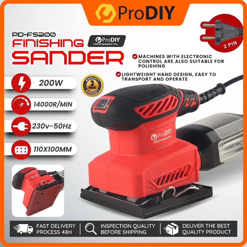 Prodiy PD-FS200 Mesin Penggosok Kayu Elektrik กระดาษทรายขัดทนทาน Finishing Sander 200W ไม้ทํางานเครื