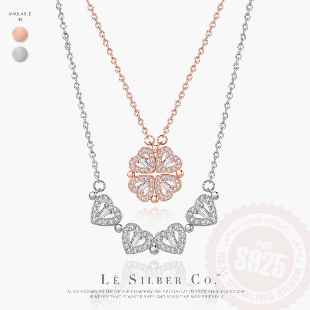 Lè Silber Co. สร้อยคอเงินแท้ S925 - Clover x Love Pendant 2 IN 1 Motion Necklace