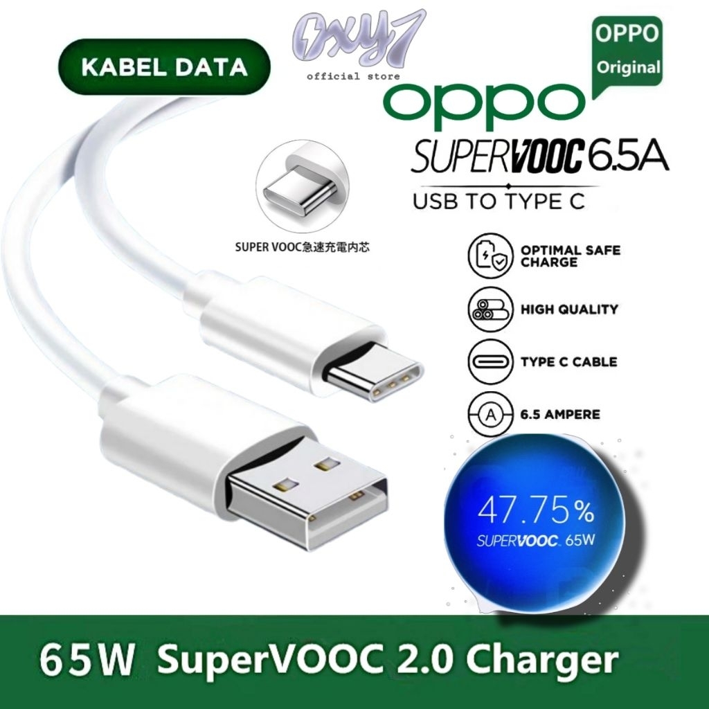 OPPO 6.5A สาย Usb Type C 65W Super VOOC DART ชาร์จเร็ว Oppo A3 A5 Reno8 Reno7 Pro ค้นหา X3 DL129