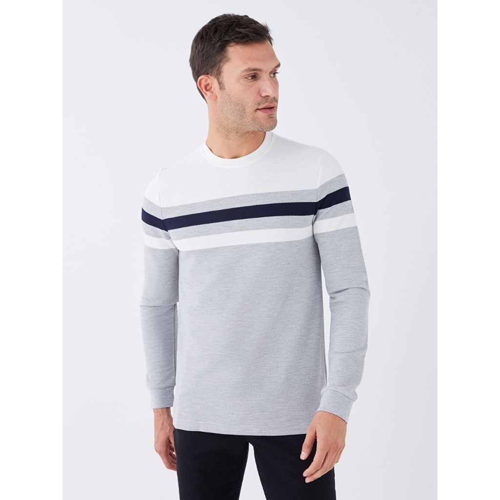 LC Waikiki Crew Neck Long Sleeve Striped Pique เสื้อยืดผู้ชาย