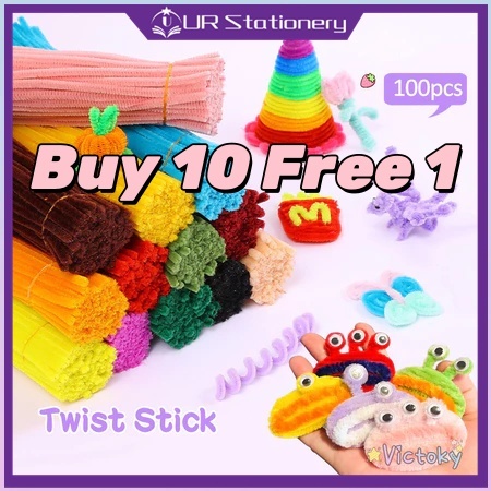 100 ชิ้นที่มีสีสัน Chenille Stems ท่อทําความสะอาดสารพันสี Art และ Craft  W40