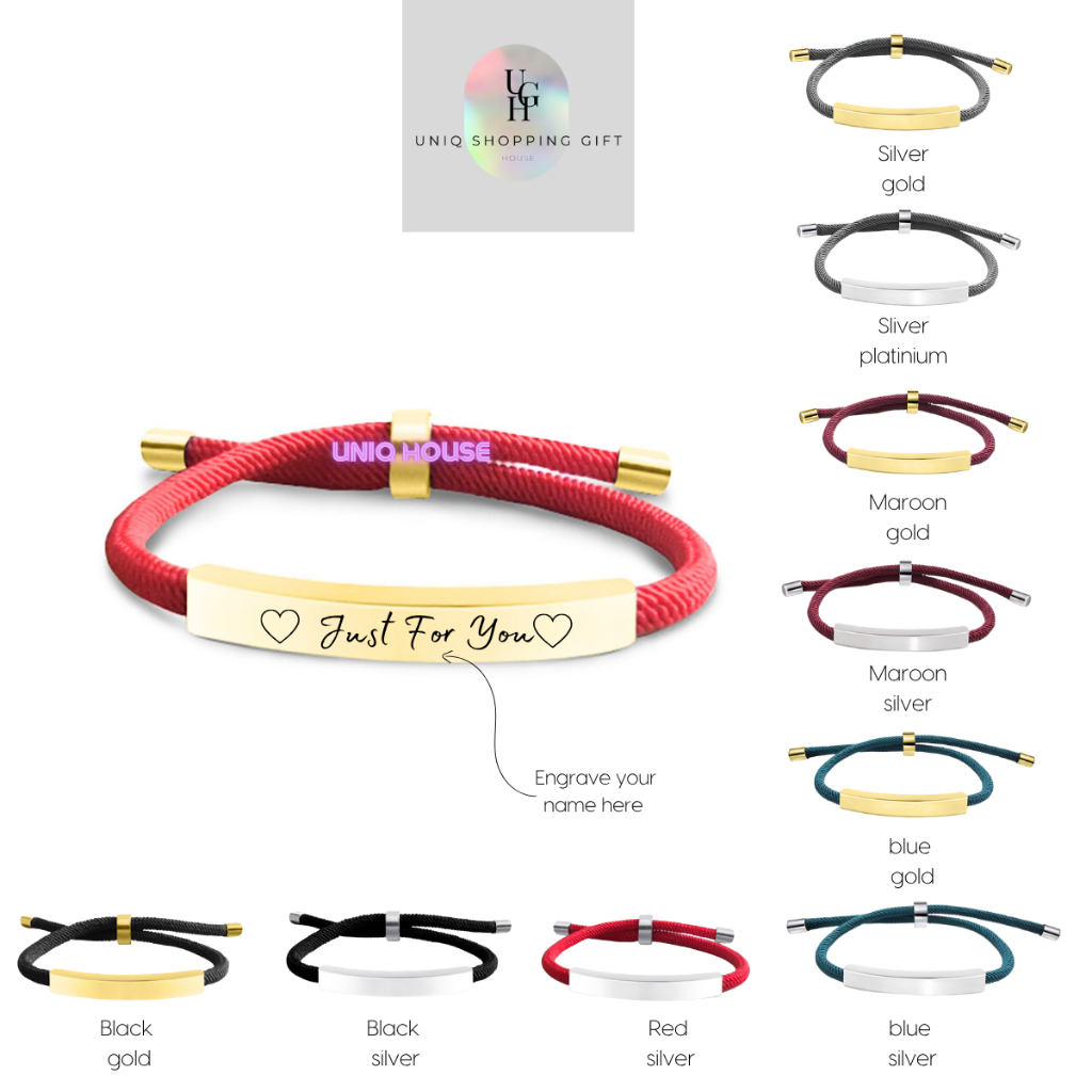 UGH ส่วนบุคคลแกะสลักชื่อสร้อยข้อมือกําไลข้อมือสแตนเลสเครื่องประดับ Hadiah วันเกิด