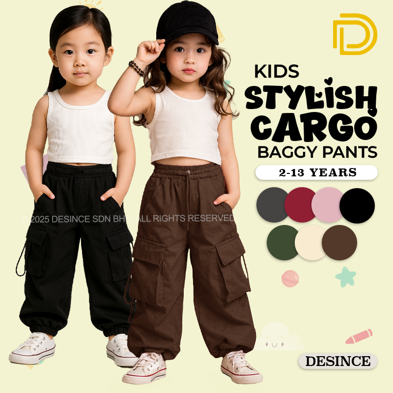 DESINCE Unisex Kid Baggy Cargo Pants Baggy Cargo Pants สําหรับเด็กชายและเด็กหญิง KP 119
