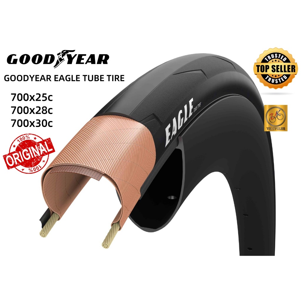 GOODYEAR EAGLE TIRE 700x25c 700x28c 700x30c TUBE TYPE - สีดํา