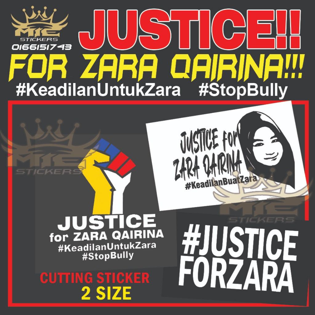 สติ๊กเกอร์ JUSTICE สําหรับ ZARA QAIRINA KEADILAN UNTUK ZARA justiceforzara
