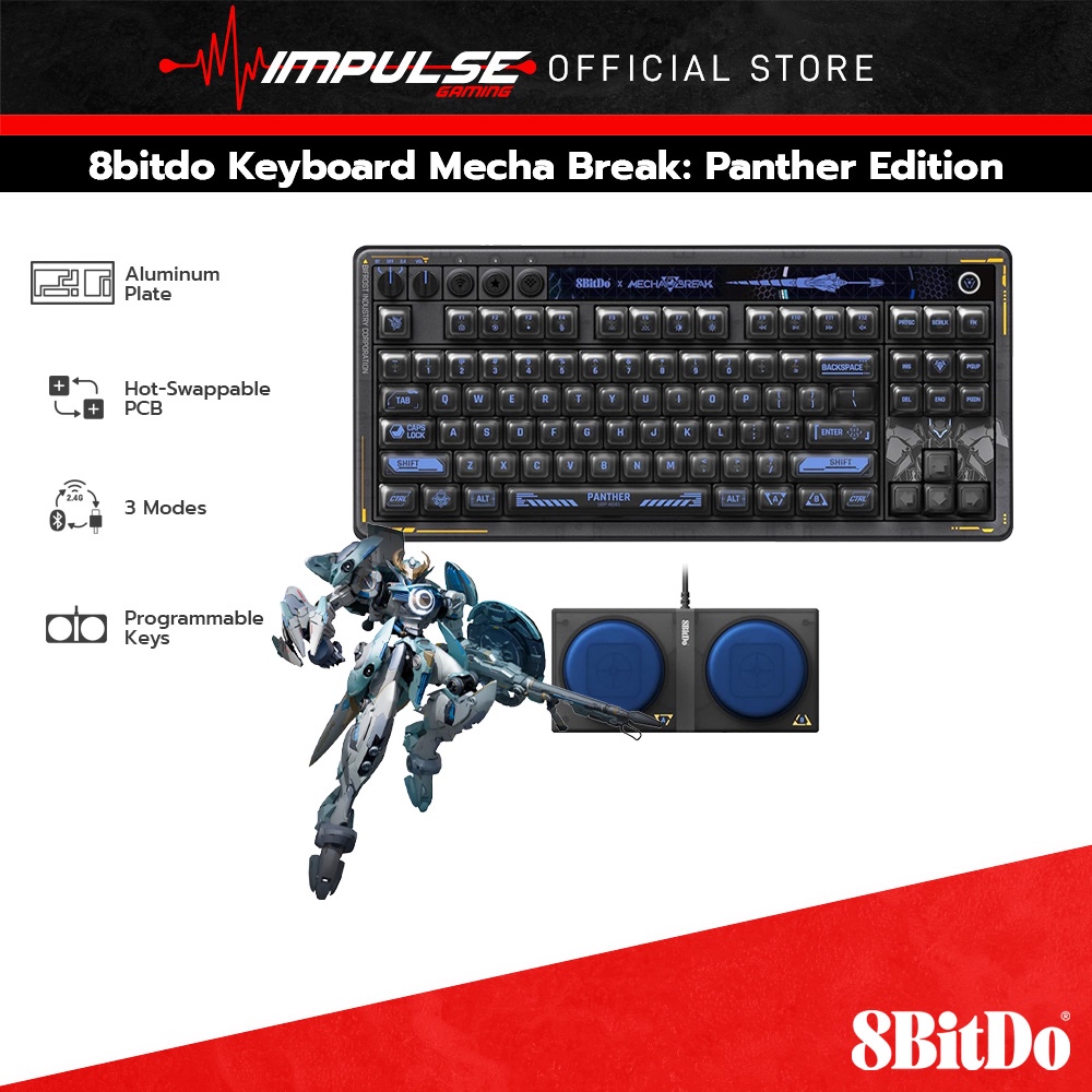 8BitDo Mecha Break: Panther Edition - คีย์บอร์ดแบบกลไก Retro 87 พร้อมสวิตช์ Kailh แบบ Hot-Swappable