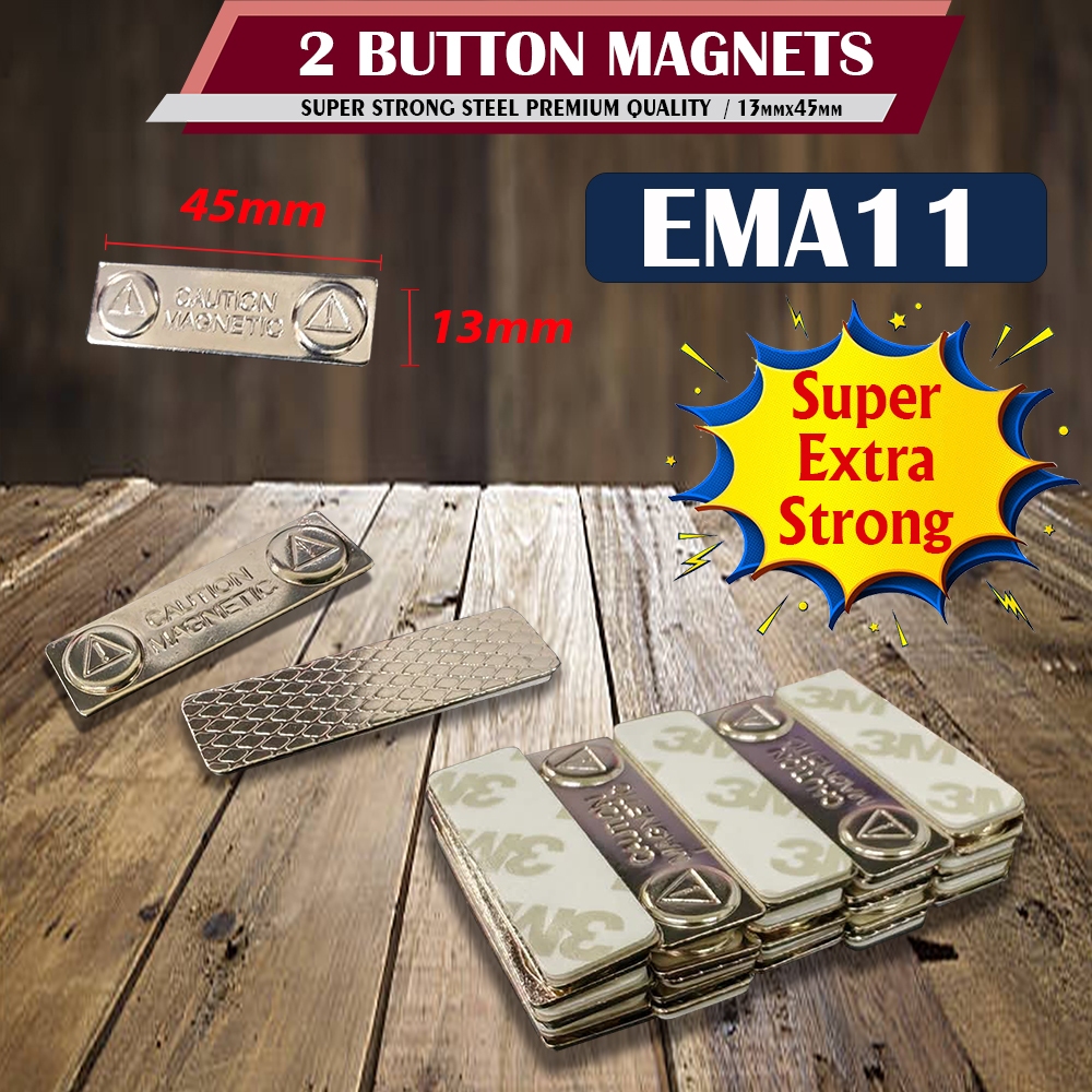 2 NEODYMIUM MAGNETS 45mm x 13mm (แรงเป็นพิเศษ) สําหรับ NAME TAGS และ BADGES พร้อมเทป 3M DS (EMA11)