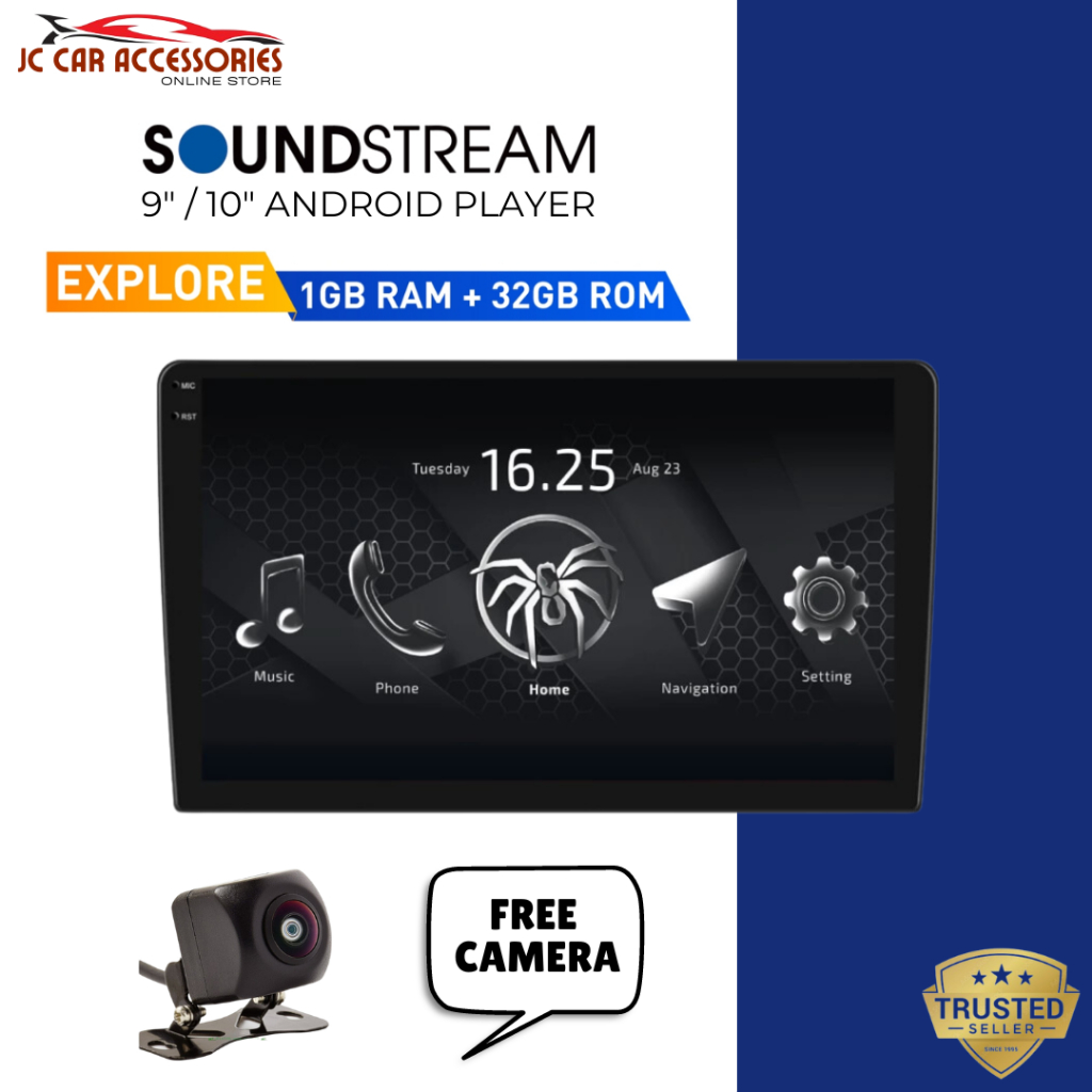 SOUNDSTREAM QLED เครื่องเล่น Android ฟรีกล้อง AHD 9" นิ้ว 10" นิ้ว 1+32GB