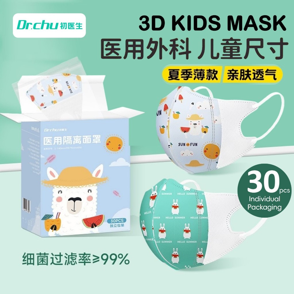 ดร. Chu Ply Dath 3D 3ply Medical /MUM 4ply Kids Mask 0-3/4-12 ปีเด็ก幼男童运动充儿童