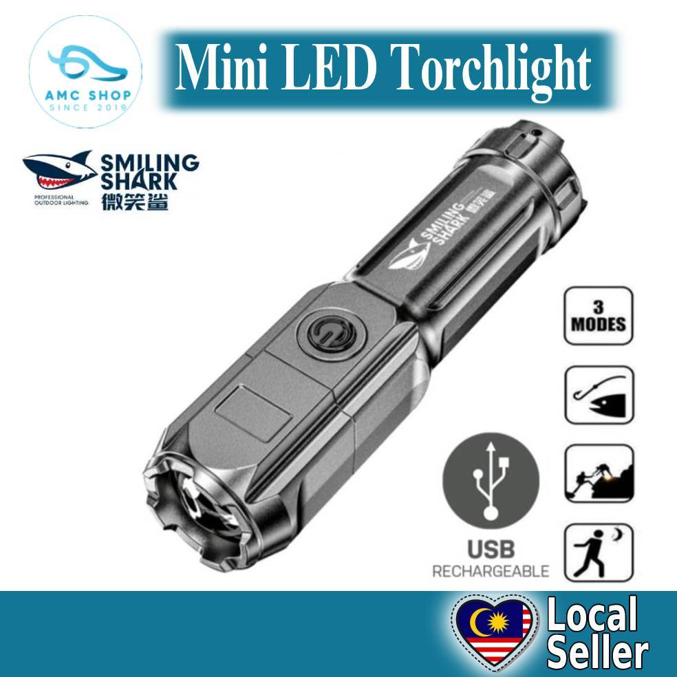 SMILING SHARK ไฟฉาย Super Bright ไฟฉายกันน้ํา Zoomable ไฟชาร์จกลางแจ้ง
