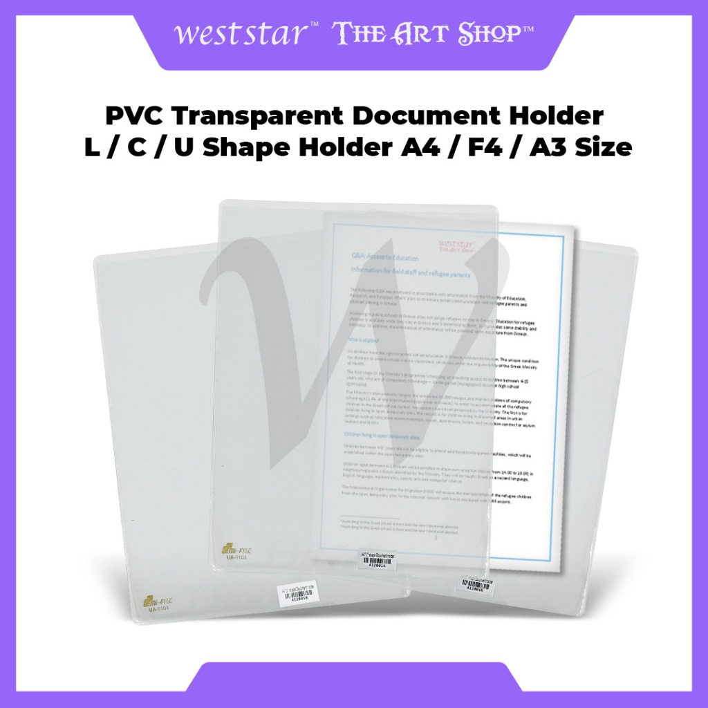 [WESTSTAR] PVC Transparent Document Holder L / C / U Shape Holder A4 / F4 / A3 Size