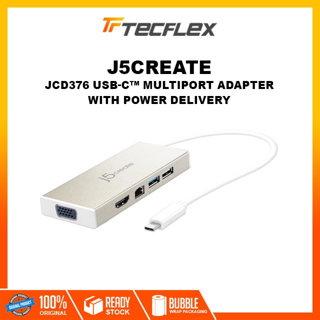 J5Create USB-C Type-C ถึง HDMI 4K / VGA / USB 3.0 / Gigabit Ethernet Mini Dock Converter JCD376