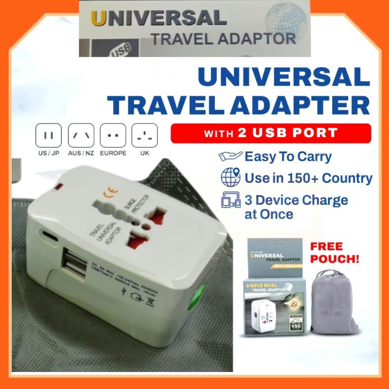 อะแดปเตอร์สากล USB + TYPE-C 2.4A 100-240V อะแดปเตอร์สากล Travel Adaptor Plug Charger 931